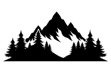 Mountain forest engraving vector silhouette | vector silhouette illustration on white background