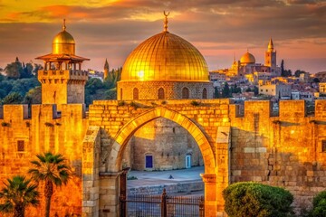Obraz premium Golden Gate in Jerusalem Opened: A Historic Landmark of Spiritual Significance and Cultural Heritage for Visitors