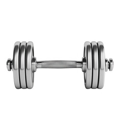 Chrome dumbbell on a white isolated background.