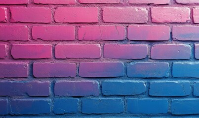 Brightly colored gradient brick wall with shades of pink and blue during daylight