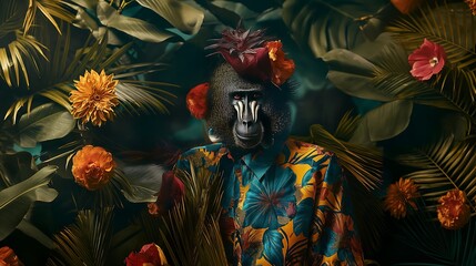 Anthropomorphic mandrill floral jungle mood