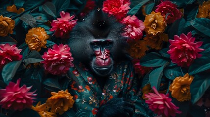 Anthropomorphic mandrill floral jungle mood