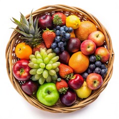 mixed fruits on a basket top view