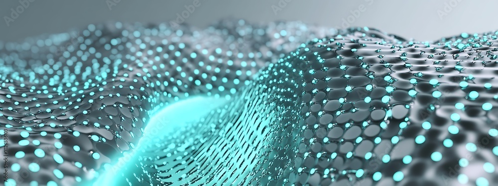 Poster abstract 3d background with flowing blue dots.