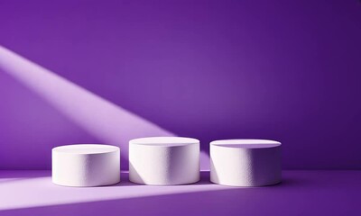 Minimalistic Product Display with Purple Background and White Cylinders