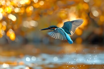 Obraz premium A bird flying over a body of water