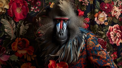 Anthropomorphic mandrill floral jungle mood