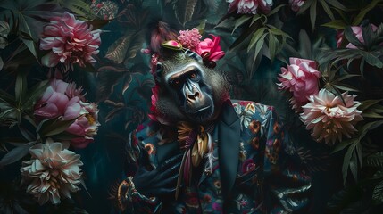 Anthropomorphic mandrill floral jungle mood
