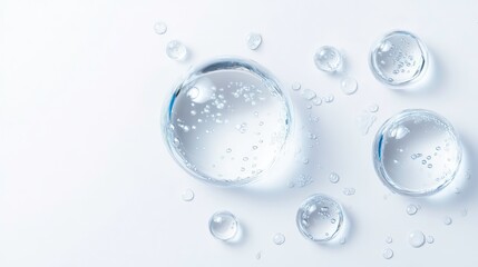 Close up of water drops or bubbles on white background.