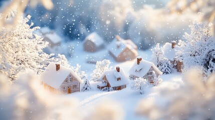 Petit village sous la neige avec ambiance féérique
