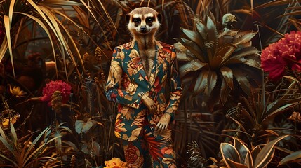 Anthropomorphic meerkat floral jungle mood