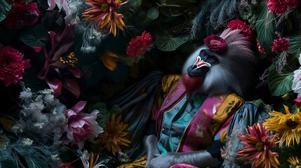 Anthropomorphic mandrill floral jungle mood
