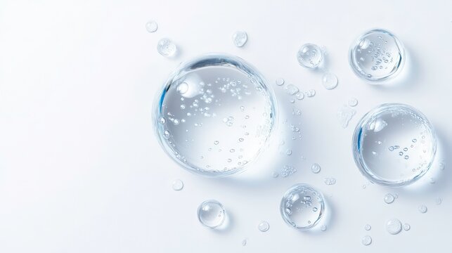Close up of water drops or bubbles on white background.