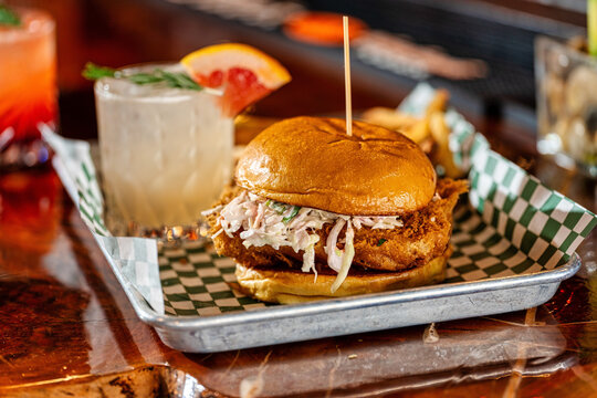 Fried fish sandwich with coleslaw