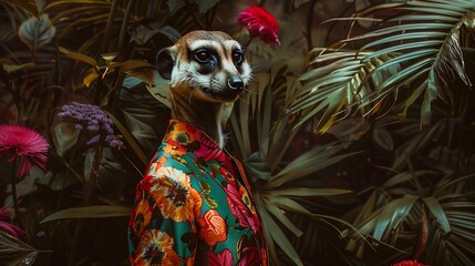 Anthropomorphic meerkat floral jungle mood