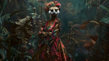 Anthropomorphic meerkat floral jungle mood