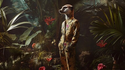 Anthropomorphic meerkat floral jungle mood