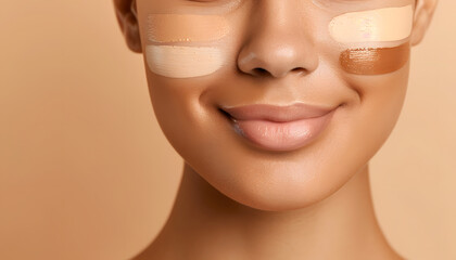 Woman with Swatches of Foundation on Face | Exploring Makeup Shades for Perfect Skin Tone