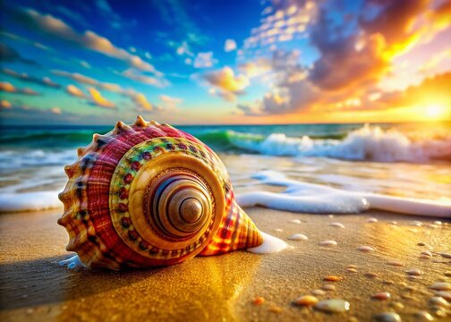 Beautiful Konk Shell on Sandy Beach - Coastal Decor and Marine Life Inspiration