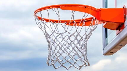 Basketball Hoop with Net Against Sky Background