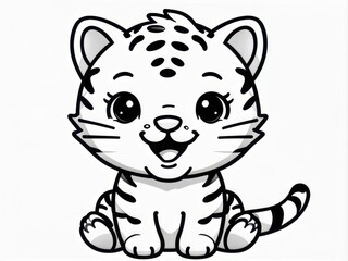 Fototapeta premium A cute cartoon baby tiger with a joyful expression, designed for children's content.