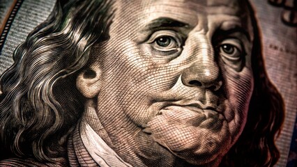 Benjamin Franklin Fragment on White Background - Symbol of Wealth and Innovation