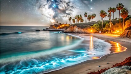 Bioluminescent Beach Paradise at Night - Stunning Night Photography for Nature Lovers