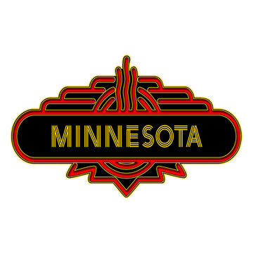 recommend clip art: A retro marquee type sign with the word - MINNESOTA. The sign features bright orange with gold trim, MINNESOTA is displayed with a multi-line font that might suggest neon. Art Deco. Vintage.