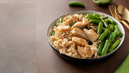  A mix of natural, wholesome ingredients including brown rice, green beans, and lean chicken,