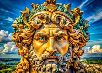 Majestic Roman God Face Sculpture with Intricate Details and Timeless Beauty for Art and History Enthusiasts