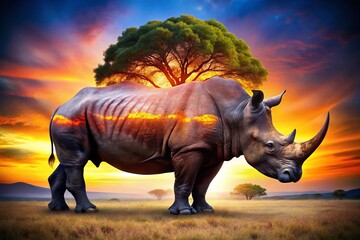 Fototapeta premium Majestic Rhino in Natural Habitat Captured in Stunning Detail, Showcasing Wildlife Conservation and African Safari