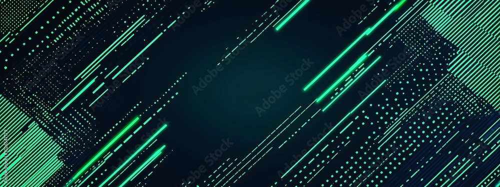Poster Abstract digital background with green glowing lines and dots on a dark background.