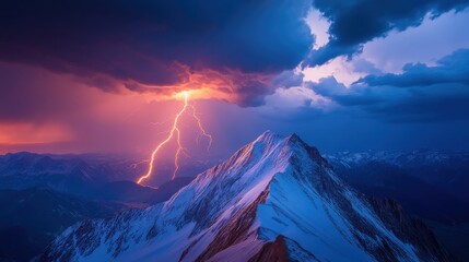 Dramatic Lightning Over Majestic Mountain Landscape