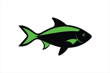 Obraz premium Green Neon Tetra fish silhouette black vector artwork illustration.