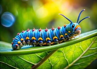 Blue Morpho Butterfly Caterpillar in Nature - Close-Up with Copy Space for Nature Enthusiasts