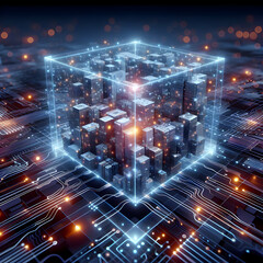 Obraz premium Quantum Computing Represented by Digital Cubes