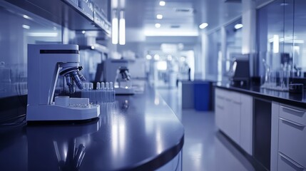 Innovative lab technology, Advanced laboratory equipment like centrifuges and microscopes in a sleek