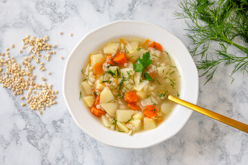 Krupnik, polish barley soup with vegetables