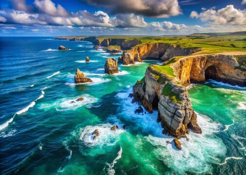 Breathtaking Aerial View of Peniche Cliffs and Beleal Islands along the Atlantic Ocean in Portugal's Coastal Landscape