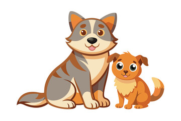 A dog with her kitten