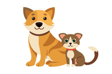 A dog with her kitten