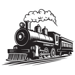 Train silhouette icon isolated on white background, Silhouette of Vintage Steam Train Vector, Old Train silhouette