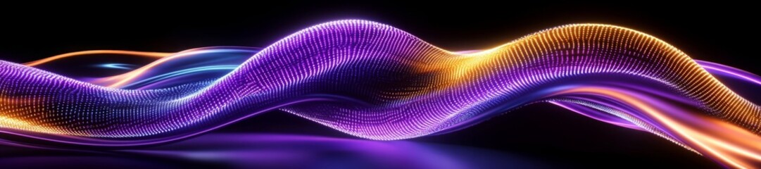 Dynamic Flow of Purple and Gold Waves, Abstract 3D Rendering with Vibrant  Fluid Motion, Three-dimensional  iridescent background. for dynamic energy, technology flow, AI, blockchain, cloud computing.