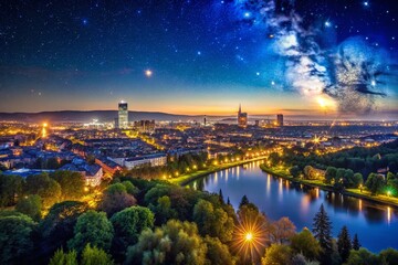 Fototapeta premium Breathtaking night photography showcases the Orion constellation, beautifully captured from Mannheim, Germany, highlighting the brilliant stars and