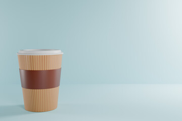 A stylish coffee cup against a light blue background. 3d rendering