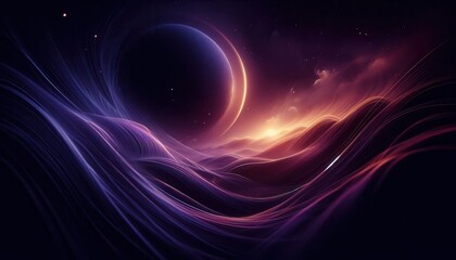 Fototapeta premium A cosmic landscape featuring flowing waves and a celestial body, evoking a serene atmosphere.
