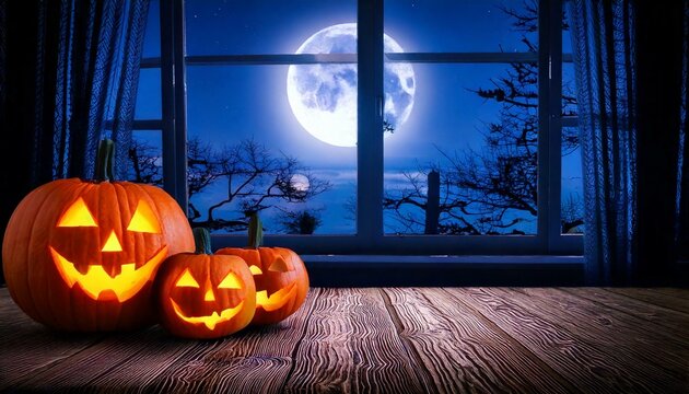 Decora&ccedil;&atilde;o de Halloween com lua na janela