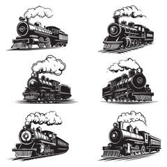 Obraz premium Train silhouette icon isolated on white background, Silhouette of Vintage Steam Train Vector, Old Train silhouette