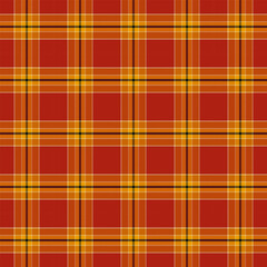 Plaid with twill weave repeat pattern.Gingham seamless pattern in red orange yellow.Checkered tartan with stripes.Geometric graphic vector illustration background design for fabric and prints.