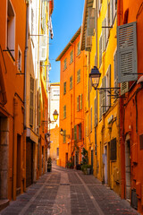 Typical street in the city of Menton, in the Alpes Maritimes, in Provence, France